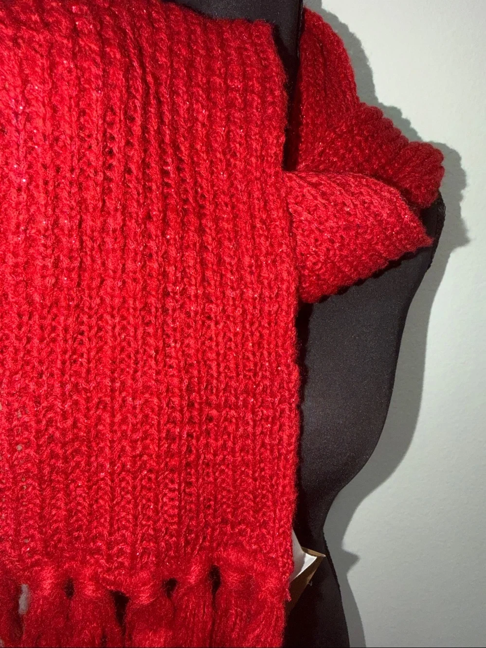 NWT Red Knit Fringe Scarf - Women Accessories